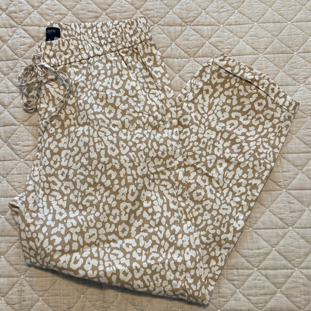 J.Crew Factory linen-cotton blend cheetah drawstring pant